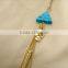 2014 Rivet Tassel Turquoise Alloy Skull Heads Pendant Dainty Long Tassel Necklace Set