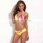 The Epitome of Rainbow - RELLECIGA Rose-Yellow-White Elegant Draped Halter Bikini Set