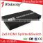 2*8 HDMI switcher splitter 2x8 3D 1080P,HDMI switch splitter with amplifier 1.4a 1080P ,HDMI Splitter 2 In 8 Out w/ IR Remote