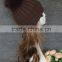 Winter warm handmade stripe beanie hats with removable raccoon fur pompom coffee color
