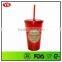 16 oz Double Walled Plastic Translucent Water Tumbler With Straw