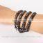 6mm black natural gemstone cheap weave bracelet with beads, leather wrap bracelet