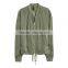 Khaki green soft ribbed collar zip bomber jacket womens thin coats and jackets