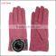 ladies pink woolen gloves with rabbit fur ball