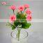 7 heads artificial rose flower with grass bouquets with glittering dewdrop