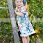 cotton summer boutique outfits with bird and tree print children girl lace ruffle dress clothing