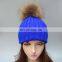 Jumbo genuine raccoon fur bobble knitted winter hats for girl lady 2016