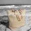 Summer jute beach blank tote bag with leather handles