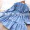 Girls embroidered wood ears lapel denim dress