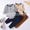 Baby suit autumn baby long sleeve solid color pit stripe Romper pants two piece bag fart creeper