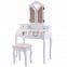 Folding Mirror Black Wood Vanity Set Makeup Table Dresser 4 Drawers + Stool