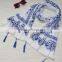 Autumun Winter Fashion Blue And White Porcelain Printing Cotton Pashmina Scarf With Tassel