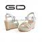 GDSHOE cheap price ladies pu sandals classical high heel wedge sandals