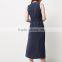 New Fashion Fitted Waist Navy Layered Warp Dress For Women