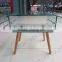 Display stand CT-178 Bent tempered glass square Corner coffee table with ash wood legs