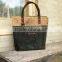 Custom two-tone waxed canvas tote bag with leather handle