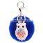 In Stock 8CM Rabbit Fluffy Ball Keychain Owl Rhinestone Cute Fur Ball KeyChain For Car Key Ring Car Ornaments Bag Pendant