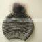 soft acrylic yarn knit beanie hat with faux fur pompom multi colorways