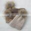 knit hat winter hat with raccoo fur balls beanie hat winter cap with raccoon fur balls