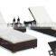 Good design Double seat PE rattan beach sun bed with tea table,Rattan/wicker outdoor furniture