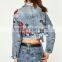 Runwaylover 132 Europe Style 2017 Women Fashion Short Style Embroidery Denim Jacket