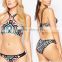 Polyester Bikini backless two piece hollow printed geometric Sold By Set