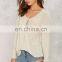 Fashion design lady blouse & top wrap front long sleeve woman blouse