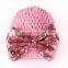 2017 new fashion Printed knitted children's baby hat Sequined bow hollow hat