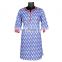 BLUE LEAVE PRINTED LATEST PATTERN WITH RED PATTI ON NECK 100% COTTON