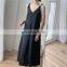 TWOTWINSTYLE Patchwork Ruched Women's Dress Stand Collar Sleeveless Tank Pockets Loose Summer Midi Dresses