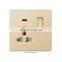 New design golden flame retardant PC panel 5-pin IF switch socket with/without neon light electrical wall switch socket panel