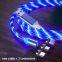 Hot selling colorful 2.4a charging micro usb 8pin type c 3in1 magnetic cable led light for iphone for samsung mobile phone