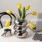 Modern Creative Luxury Doughnut Shaped Ceramic Silver Plated Mirror Hydroponic Art Ceramic Silver Vase For Home Decoration