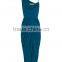 Lady's silk crepe de chin royal blue colour drape evening dress style