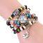 In Stock Retro Ethnic Style Handmade Wood Bead Knitted Bracelet Quartz Analog Wrist Moon Watch