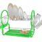 Kawachi Stainless Steel Chrome 2 Tier Dish Drainer Rack Glass Utensil-Green