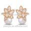 Wholesale Stock Small Order Fashion Women Flower in Water Pearl Zircon Earrings