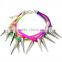 multi layered silver rivet charms neon silk cord bracelet Europe handmade punk style bracelet