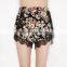 HAODUOYI Women Black Rose Print Lace Contrast Shorts