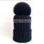 Myfur Navy Color Adult Wholesale Knit Hat with Dyed Fox Fur Ball