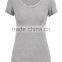 Plain Gray Stylish O Neck Short Sleeves Women Beads Rhinestone T Shirt 2015
