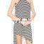 CHEFON Oblique Shoulder Asymmetric Hem Striped smart casual dress code