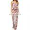 CHEFON Bold floral print long jumpsuit,skinny tie shoulder straps straight neckline detail romper