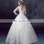 Custom Luxury Long Sleeve Trails New White Deep V-neck Ball Gown Wedding Party Dress