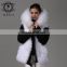 Fashion Women Black Jacket With Raccoon Collar And White Fox Fur Coat
