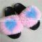 Women Fur Slippers / PVC rivet jelly bags Set Soft Fur Flip Flop Furry Sandals Custom Wholesale Fox Fur Slippers Slides