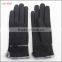 ladies wholesale fashion black micro velvet hand gloves with fur ending