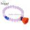 Fashion light purple resin pearl elastic bracelet with tassel and crystal beads for friends gift in 2016 valentine's day