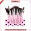 2016 Cute Professional 12 pcs Pink makeup brushes sets with portable cup holder case