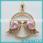 wholesale double bird 925 sterling silver inlaid rose quartz pendant